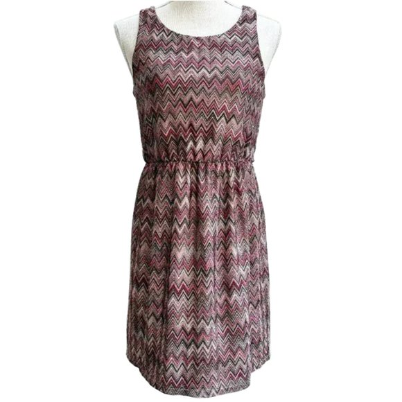 As U Wish Rose Pink Chevron Zig Zag Print Sheath Dress - Picture 1 of 14